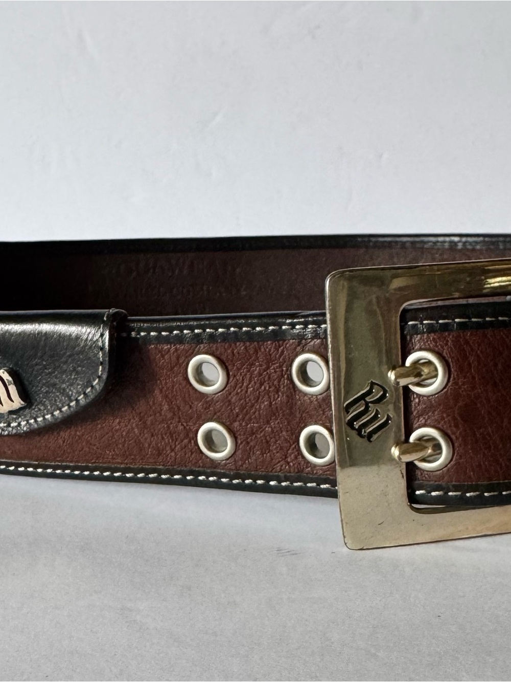 Rocawear Unisex 30” Vintage Genuine Italian Leather Brown Black Silver Buckle